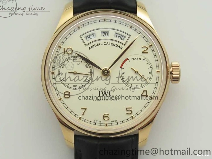 MIROTIME 0107 Thermal Portuguese Real PR Real Annual Calendar IW503501 RG ZF 1:1 Best Edition White Dial on Black Leather Strap A 7150